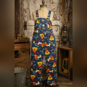 Vintage 1970s Liberty Novelty Print Denim Overalls • Adult • Farm Animal Graphic